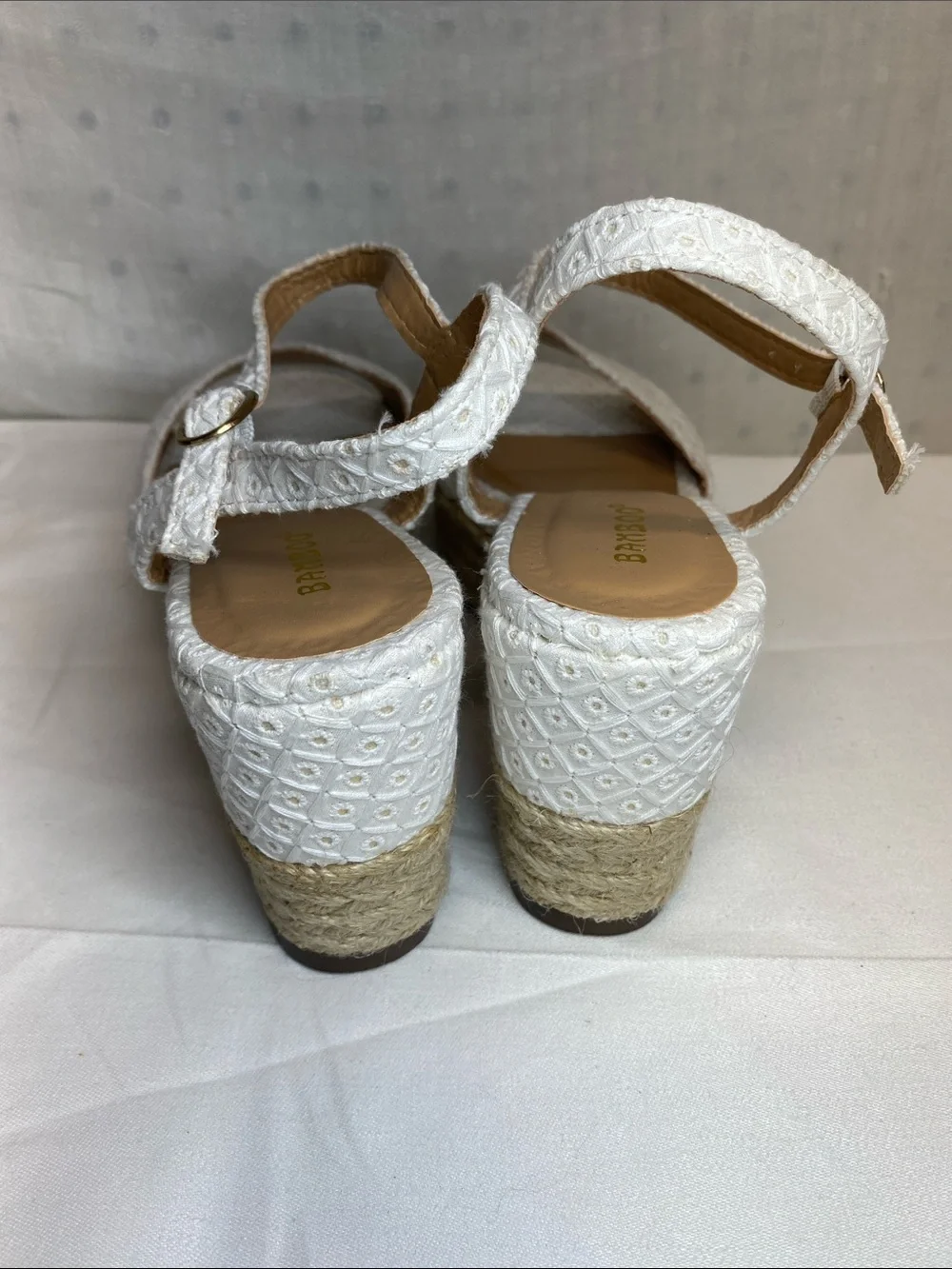 BAMBOO White Eyelet Espadrille Wedge Sandals with Ankle Strap Olson-035 Size 8